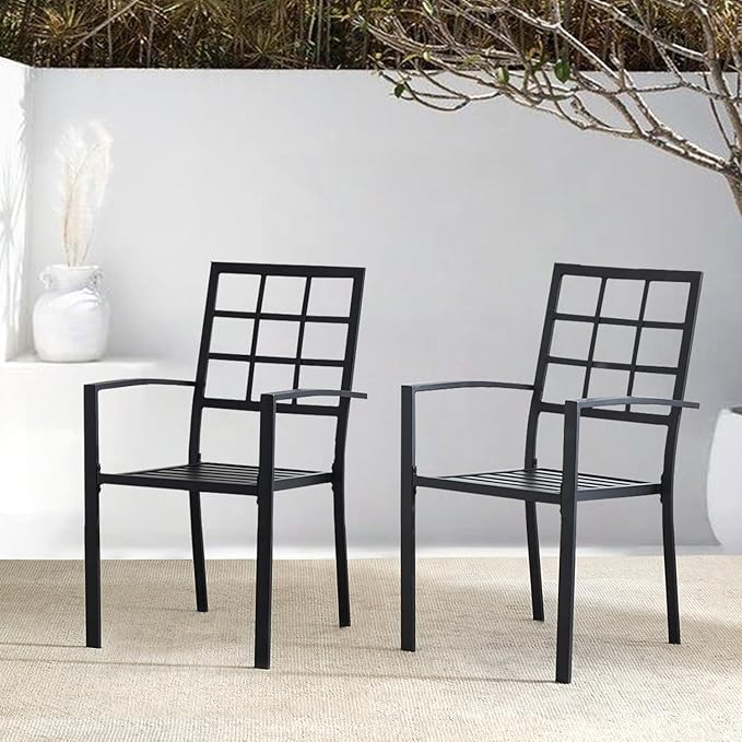 Outdoor Dining Chairs Set of 2, Metal Frame Stackable Patio Dining Chairs with Armrest, Wrought Iron Patio Bistro Chairs for Lawn, Backyard, Garden, Porch