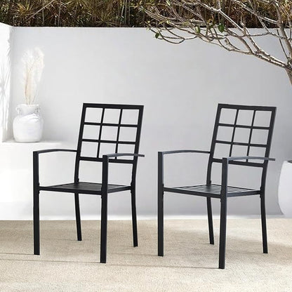 Outdoor Dining Chairs Set of 2, Metal Frame Stackable Patio Dining Chairs with Armrest, Wrought Iron Patio Bistro Chairs for Lawn, Backyard, Garden, Porch