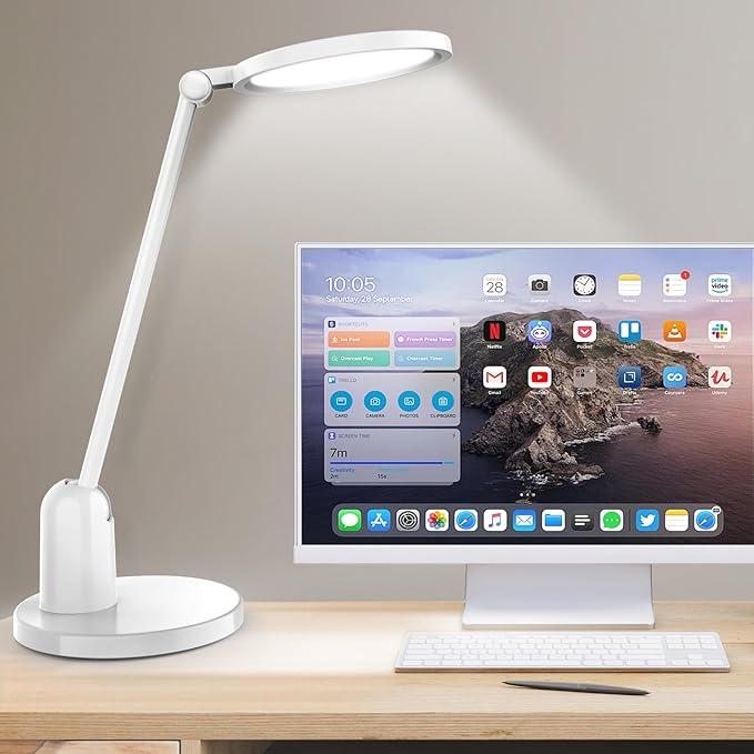 Kitloo Desk Lamps for Home Office with Stable Base, 1000LM Ultra Bright Eye-Caring Desk Light, 3000K-6000K Dimmable Table Lamp with Stepless Dimming & Timing Function for Work, Reading, Bedroom