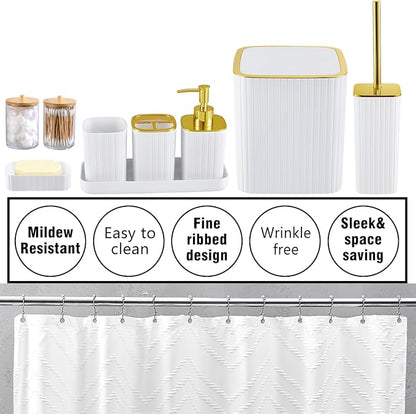 Bathroom Accessories Set-23Pcs Set, Complete Bathroom Essentials, Bathroom Set with Shower Curtain and Liner Sets, Trash Can, Soap Dispenser,Modern Bathroom (White, Bath Set+Shower Curtain&Liner Set)