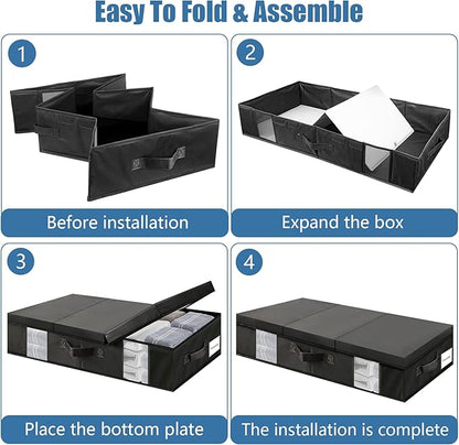 Underbed Storage Containers 3 Pack, Large Under Bed Storage Bins with Lids, Foldable Under the Bed Storage Drawer for Organizing Clothes, Shoes, Blankets, Pillows-PEVA Waterproof Material