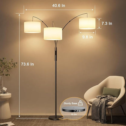 36W Dimmable Floor Lamp - 3 Lights Arc Floor Lamps Standing Lamp with Remote & Touch Control, Tall Lamp for Living Room Corner, Bedroom, Office