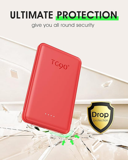 TG90° 5000mAh Mini Power Bank Built-in AC Wall Plug and Cables, Pocket Size USB C Portable Charger, External Battery Pack Compatible with iPhone 17 16 15 14 13 12 11 Samsung S22 S21 Google iPad