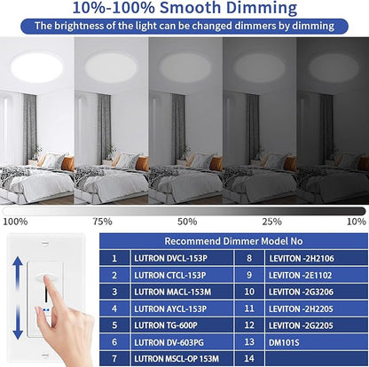 12 inch Led Ceiling Light, 24W Ultra Thin Dimmable Flush Mount Light, 2700K/3500K/4000K/5000K/6500K Selectable Round Ceiling Lamp for Bedroom Kitchen Living Room