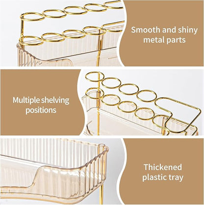 shuang qing Upgraded 2-Tier Corner Bathroom Countertop Organizer – Spacious Storage for Makeup, Skincare & Perfumes, Built-in Brush Holder Fits Vanity/Dresser/Bsthtub (Vintage Gold)