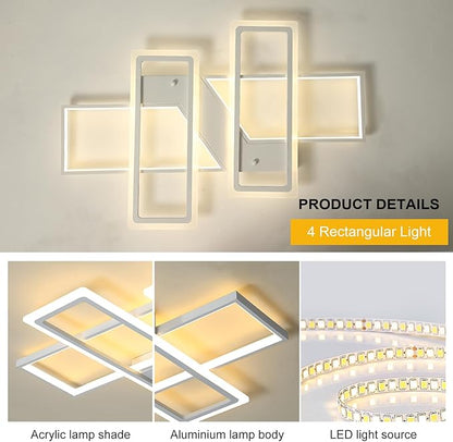 GEADI Modern Dimmable Ceiling Light Fixture,35.4" White LED Flush Mount Ceiling Lights with Remote Control,4 Ring Square Light Fixture for Bedroom Dining Room Living Room Kicthen (80W)
