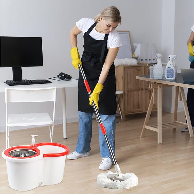 Spin Mop and Bucket with Wringer Set, 360° Spinning Mop Bucket System with 6 Microfiber Mop Replacement Heads and 61" Stainless Steel Adjustable Handle for Floor Cleaning (20QT)