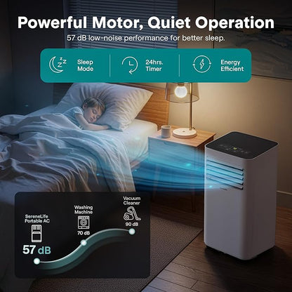 SereneLife Small Air Conditioner Portable 8,000 BTU with Built-in Dehumidifier - Portable AC unit for rooms up to 350 sq ft - WiFi app + Remote Control, Window Mount Exhaust Kit