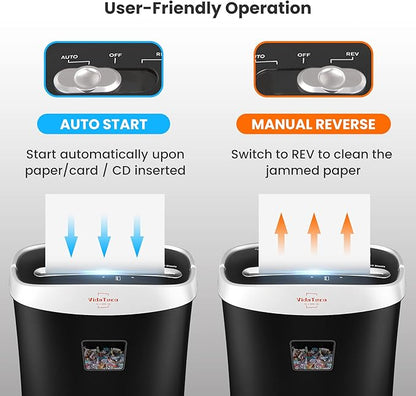 VidaTeco Paper Shredder for Home Office10-Sheet Cross-Cut Shredder with US Patented Cutter,Also Shreds Card/CD/Clip,Paper Shredding Machine for Home Use Heavy Duty with Jam Proof,3.9-Gallon Bin