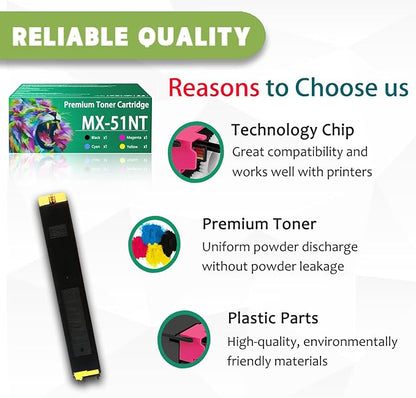 ERNZAT MX-51NT Toner Cartridge Compatible for Sharp MX-51NT MX-51NTBA MX-51NTCA MX-51NTMA MX-51NTYA Toner Cartridges Work for Sharp MX-4110N MX-4111N MX-4140N Printers