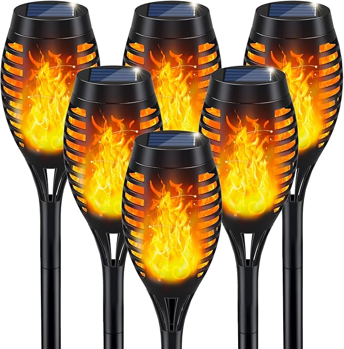 IkeeRuic Solar Lights Outdoor, Solar Torch Light with Flickering Flame for Outdoor Decor, Solar Garden Lights, Waterproof Outdoor Lighting, Flame Torches for Outside Patio Pathway Yard Decorations