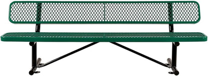 Global Industrial 8'L Heavy Duty Expanded Metal Mesh Bench with Backrest with Steel Frame, Portable Outdoor Bench, 1000 lbs Capacity, Green, 96" L x 24" W x 33" H