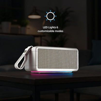 AT&T Essentials Retro 40W Bluetooth Speaker, IPX6 Waterproof, Bluetooth 5.3, LED Light Modes, Bass & Treble Control, 12H Battery, USB-C Charging, Outdoor & Indoor Use, Home Audio System - Cream