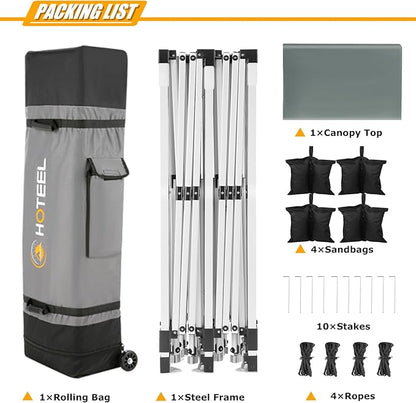 HOTEEL 10x20 Pop Up Canopy, Outdoor Easy Setup Party Tent, Waterproof Portable Enclosed Event Shelter with Wheeled Bag, Weight Bag for Backyard, Vendor, Grey Green
