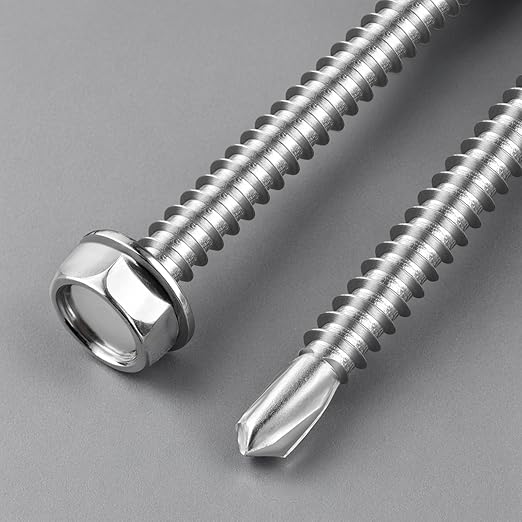 #10 x 1-1/2 Inch Self Drilling Screws, 184pcs 2 lbs Self Tapping Screws for Metal, 410 Stainless Steel Hex Washer Head Sheet Metal Screw