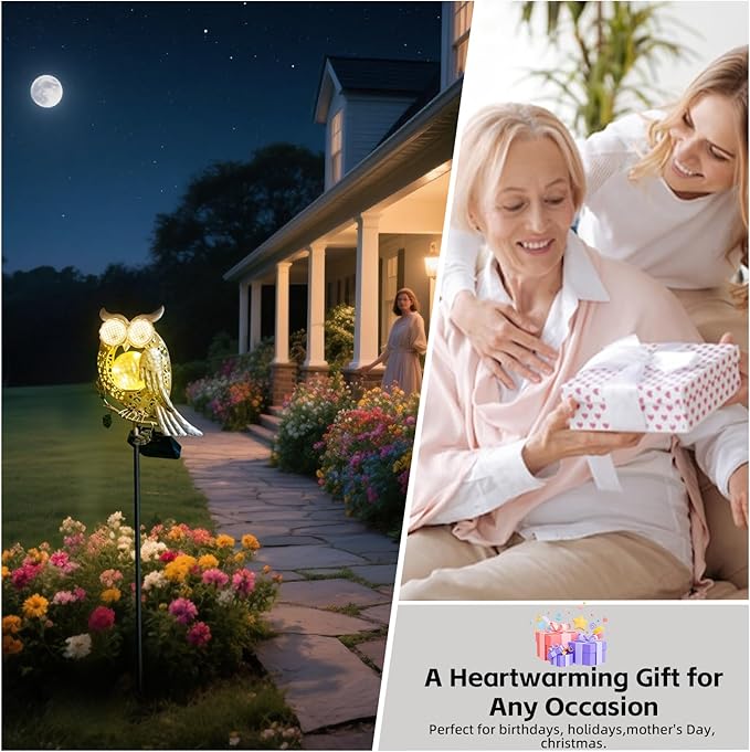SRNPMIU Solar Lights Outdoor Decor, Solar Owl Yard Decorations Outdoor, Garden Decorative, IP65 Waterproof, Gifts for Women Mom, for Yard Patio Lawn Pathway Landscape