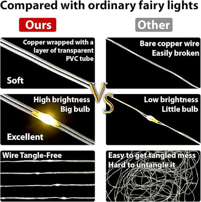 HXWEIYE 300LED Fairy Curtain Lights, 9.8x9.8Ft USB Plug-in 8 Modes Christmas String Hanging Lights with Remote for Bedroom Backdrop Wedding Indoor Wall Decor, Purple, Tangle-Free – 1 Pack
