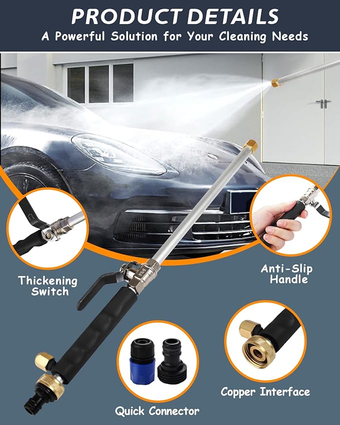 Upgraded Jet Nozzle for Garden Hose Power Washer Wand Hydro Jet High Pressure Washer Tools with 2 Different Nozzles and Hose Quick Connectors