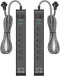 2 Pack Surge Protector Power Strip, 6 Outlets 4 USB Charging Ports, 12Ft Braided Extension Cord, Slim Flat Plug, Wall Mount, Desk Accessories, Home Office Essentials