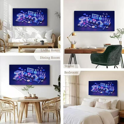 Wibinuki Wall Art Wall Decor Wall Paintings Industrial IoT and internet of things smart automion D for Living Room Bedroom Bathroom Home Decor Can Be Hung Directly 20"x 40"