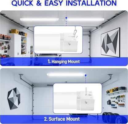 hykolity LED Shop Lights 4FT, 3CCT Selectable 4000K/5000K/6500K,Adjustable 25W/34W/42W, 5500LM Linkable Shop Lights for Garage, Ceiling or Hanging Mount, 2 Pack