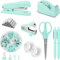 SKYDUE Teal Office Supplies Set - Desk Accessories, Stapler, Tape Dispenser, Scissors, Clips and 1000pcs Staples for Teachers