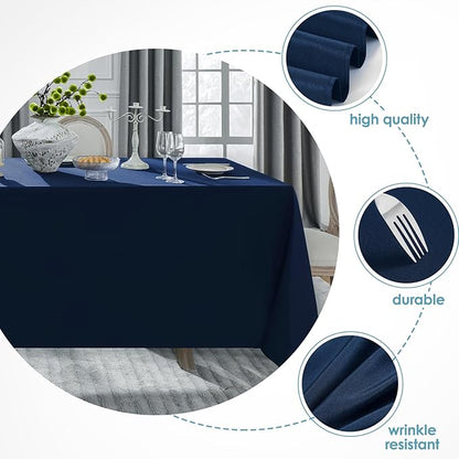 VidaFete Tablecloth 10 Pack 90 * 132inch Rectangle Table Cloth Polyester, Stain Wrinkle Resistant Rectangular Polyester Table Cover for Kitchen Dinning Party Wedding Buffet Decoration(Navy Blue)