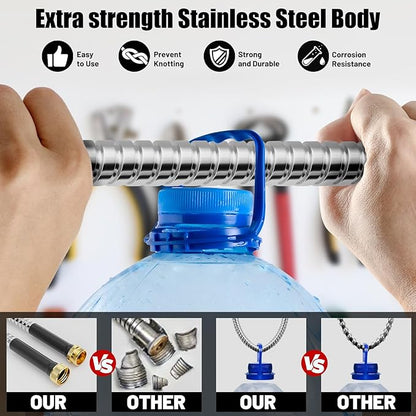 Garden Hose 25 ft, Stainless Steel Metal Water Hose 25 Feet with Nozzle, Flexible, Rust Proof, No-Kink, Heavy Duty, Leakproof 3/4 in Fittings, Lightweight Metal Hose, BT25S Model