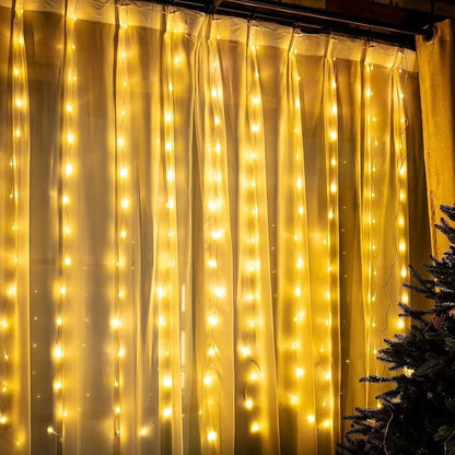 195 LED Curtain String Lights,6.5 x 5 ft Battery Operated USB Powered light with 8 Modes Dimmable Timer,Copper Tapestry Twinkle Fairy Lights for Christmas Bedroom Backdrop Wedding Indoor Outdoor Decor