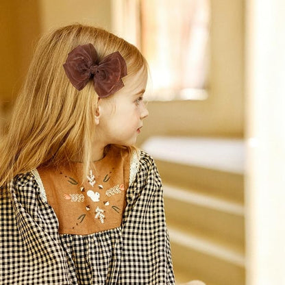 Brown Mesh Hair Bows Alligator Clip 4" Organza Double Tulle Bow Hair Barrettes Pins Happy Fall Thanksgiving Dress Outfit Decoration Accessory Gift for Teens Toddler Girls Kid Child