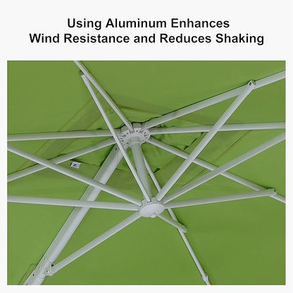 PURPLE LEAF 10 FT Patio Umbrella White Cantilever Umbrella Aluminum Square Outdoor Offset Umbrella Hanging Windproof with 360° Rotation for Garden Deck Pool, Green