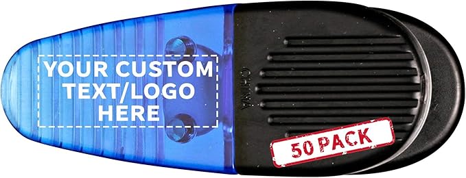 50 Magnetic Memo Holders Set - Customizable Text, Logo - Large Clip, Plastic - TBlue