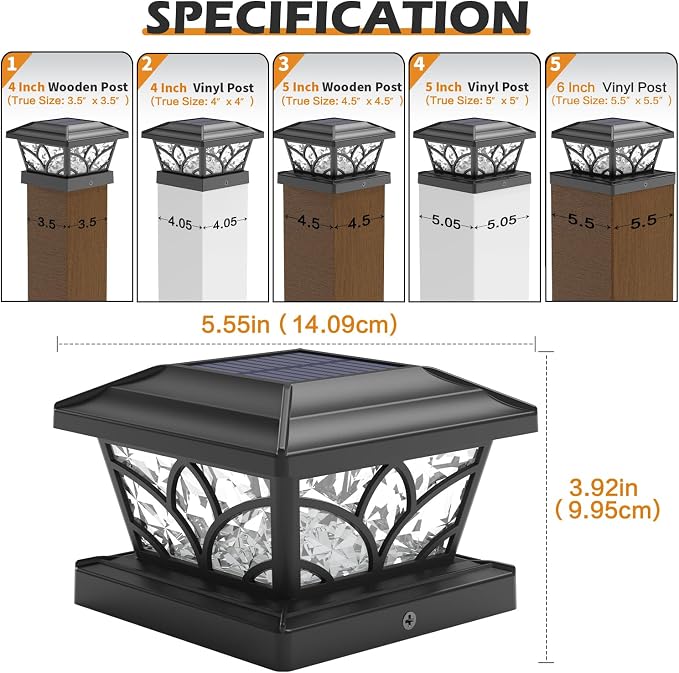 SIEDiNLAR Flickering Flame Solar Post Cap Lights 4 Modes 4 Pack, Upgrade Model for 4x4 5x5 6x6 Wood & Vinyl Posts, Waterproof Outdoor Fence Deck Patio Decor, Warm White/Blue Light (Black)