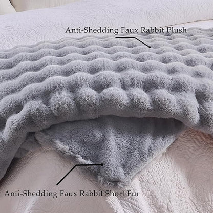 BENVWE Fluffy Faux Fur Throw Blanket for Couch, Soft Plush Thick Cozy Fuzzy Luxury Minky Bubble Blanket for Home Living Room Decor Gift for Women, Light Grey, 51" x 63", 1100GSM