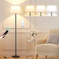 Modern Floor Lamp with Adjustable Brightness, Remote Control, Black, LED Bulbs, White Shade, Foot Switch, Easy Assembly