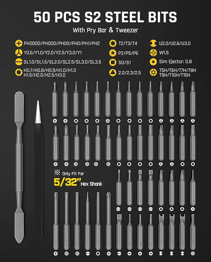 Fanttik E2 Ultra Mini Electric Screwdriver, Cordless Screwdriver, Max 0.6N.m, 50 Magnetic Bits, 5/32'' Hex, Magnetic Storage, Repair Tool for Electronics, Camera, Laptop, and PC Build (White)