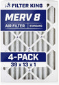 Filter King 39x13x1 Air Filter | 4-PACK | MERV 8 HVAC Pleated A/C Furnace Filters | MADE IN USA | Actual Size: 39 x 13 x .75"