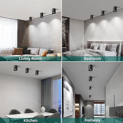 OKELI Black Modern LED Dimmable Ceiling Light Fixtures for Hallway Kitchen Entryway, 20W 1300LM 2700K-6000K Flush Mount Close to Ceiling Lighting, Cylinder Ceiling Lamps for Living Room 3pack