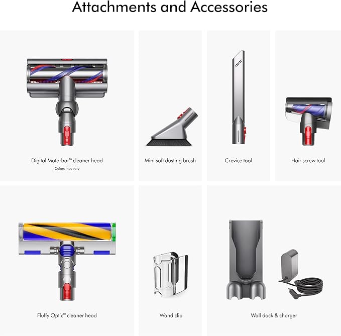 Dyson V15 Detect Plus Cordless Vacuum, Illumination Reveals dust, 240AW, 3 Power Modes, Up to 60 Minutes,² Deep Cleans Hard Floors and Carpets, Detangles pet Hair, Converts to Handheld