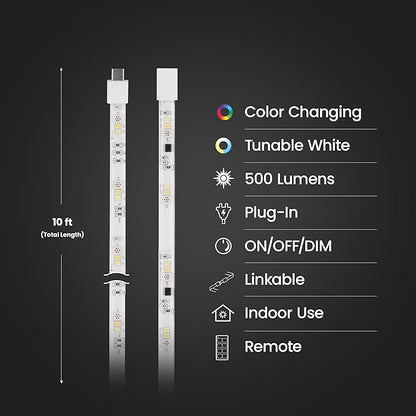 Feit Electric 10FT Smart Chasing LED Strip Light, RGB Color-Changing + Tunable White, Wi-Fi App & Remote Control, Alexa & Google Home, Linkable, Cuttable, Indoor/Outdoor, TAPE10/CHASE/AG