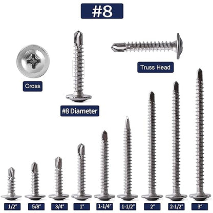 #8 x 1-1/4" Sheet Metal Screws 500PCS 410 Stainless Steel Truss Head Fast Self Tapping Screws by SG TZH