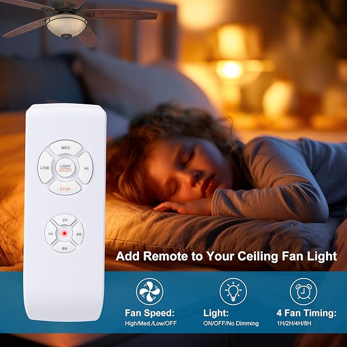 LPHUMEX Ceiling Fan Light Remote Control Kit with Ultra-Small Receiver – Ceiling Fan Speed, Timer & Light Control, Universal Compatibility for AC Motor Hunter/Honeywell/Hampton Bay/Other Ceiling Fans