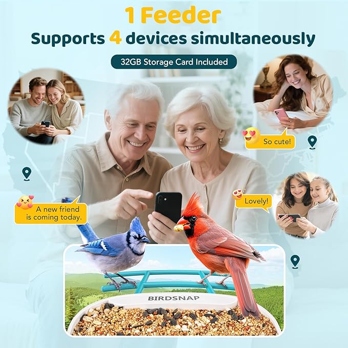 birdsnap® TUC Bird Feeder with Camera 2K HD, Solar Panel 32GB Card 4-in-1 Perch, 160°View Auto Detect & Notify AI Identify Video Bird Camera Wireless Outdoors Ideal Gift for Birds Lover