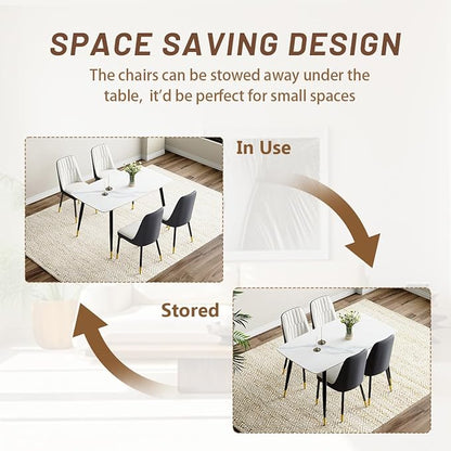 50'' Dining Table Set for 4, Dining Room Sets for 4, Sintered Stone Dining Table Chairs Set of 4, Easy to Assemble，Suitable for Small Spaces