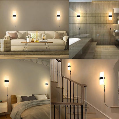 Lightess Plug in Wall Sconces Set of 2, Wall Lamp Plug in with 10%-100% Stepless Dimmable, 12W Acrylic LED Wall Lights for Bedroom Living Room