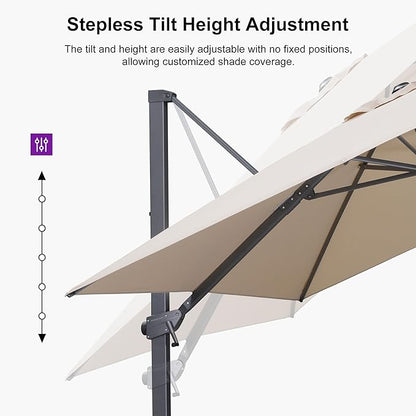 PURPLE LEAF 10' × 13' Patio Cantilever Umbrella with Base Outdoor Rectangle Adjustable Offset Umbrellas with 360-degree Rotation and 8 Heavy Duty Metal Ribs for Garden Deck Pool Beige
