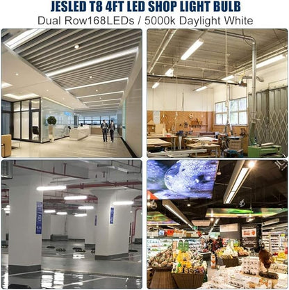 JESLED T8 LED 4FT Type A+B Light Bulbs, 24W(65W Equivalent), 3000LM, 5000K Dalight, Plug and Play or Ballast Bypass, 4 Foot LED Fluorescent Tube Replacement, ETL Listed, Dual-Ended, Clear(16-Pack)