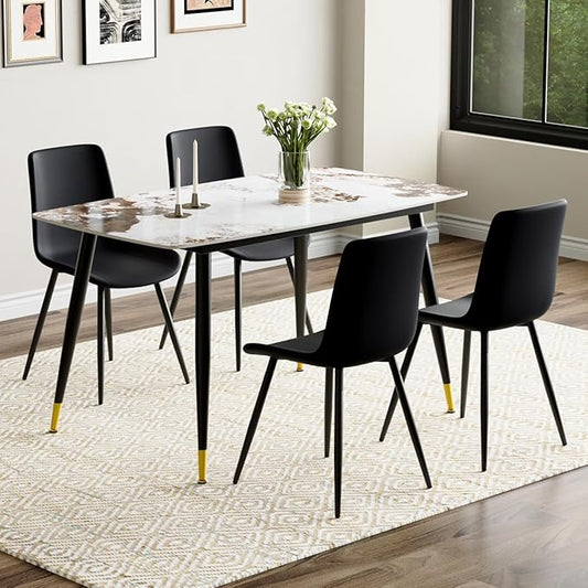 Small Dining Table Set for 4, 50'' Sintered Stone Dining Table with 4 Chairs, Easy to Assemble, Suitable for Small Spaces