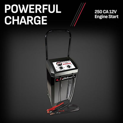 Schumacher Electric Wheeled Manual 10A Car Battery Charger and 250A Engine Starter, 2-in-1 Solution, 50A Boost, for 6V/12V Power Sport, Automotive, and Marine Batteries, SC1445