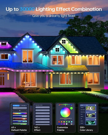 ASAHOM Permanent Outdoor Lights Pro S108E, 300FT with 216 RGBCW LEDs, WLED Integration, AI Lighting, 30000 Lighting Effect Combinations, IP67 Waterproof for Christmas New Year Daily Decor, Black